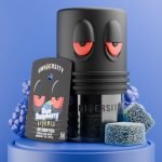 Blue Raspberry THC Live Rosin Premium Gummies Hybrid jar with cubes