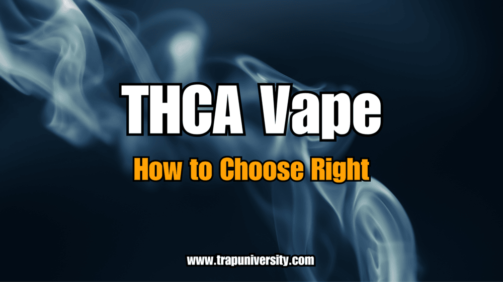 Blue smoke background with bold text highlighting how to choose the right THCA vape.