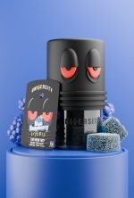 Blue Raspberry THCP Live Rosin Premium Gummies Hybrid jar with cubes