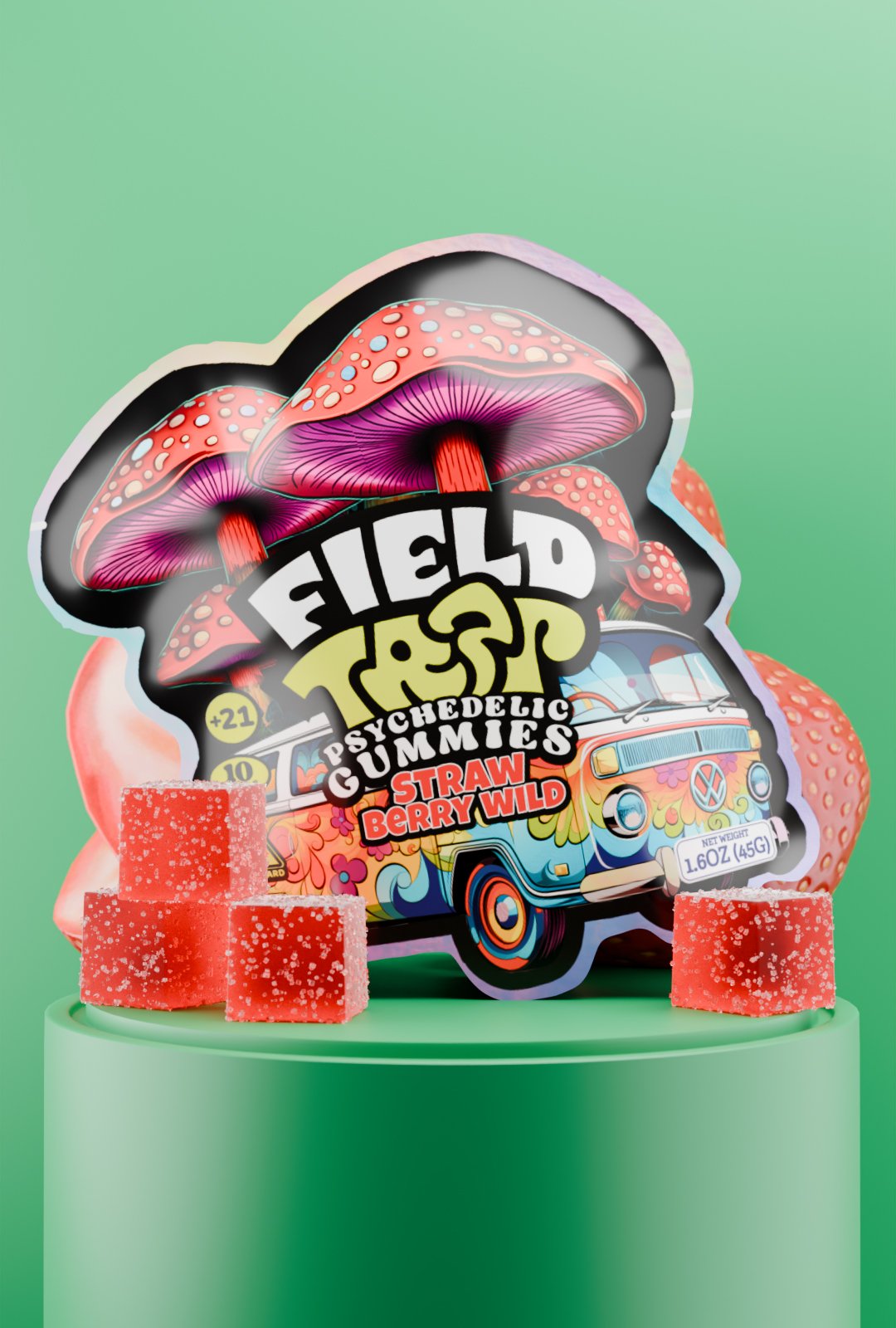 Field Trip Strawberry Wild Psychedelic Magic Mushroom Gummies Strawberry Wild Psychedelic Magic Mushroom Gummies Field Trip pack with red cubes