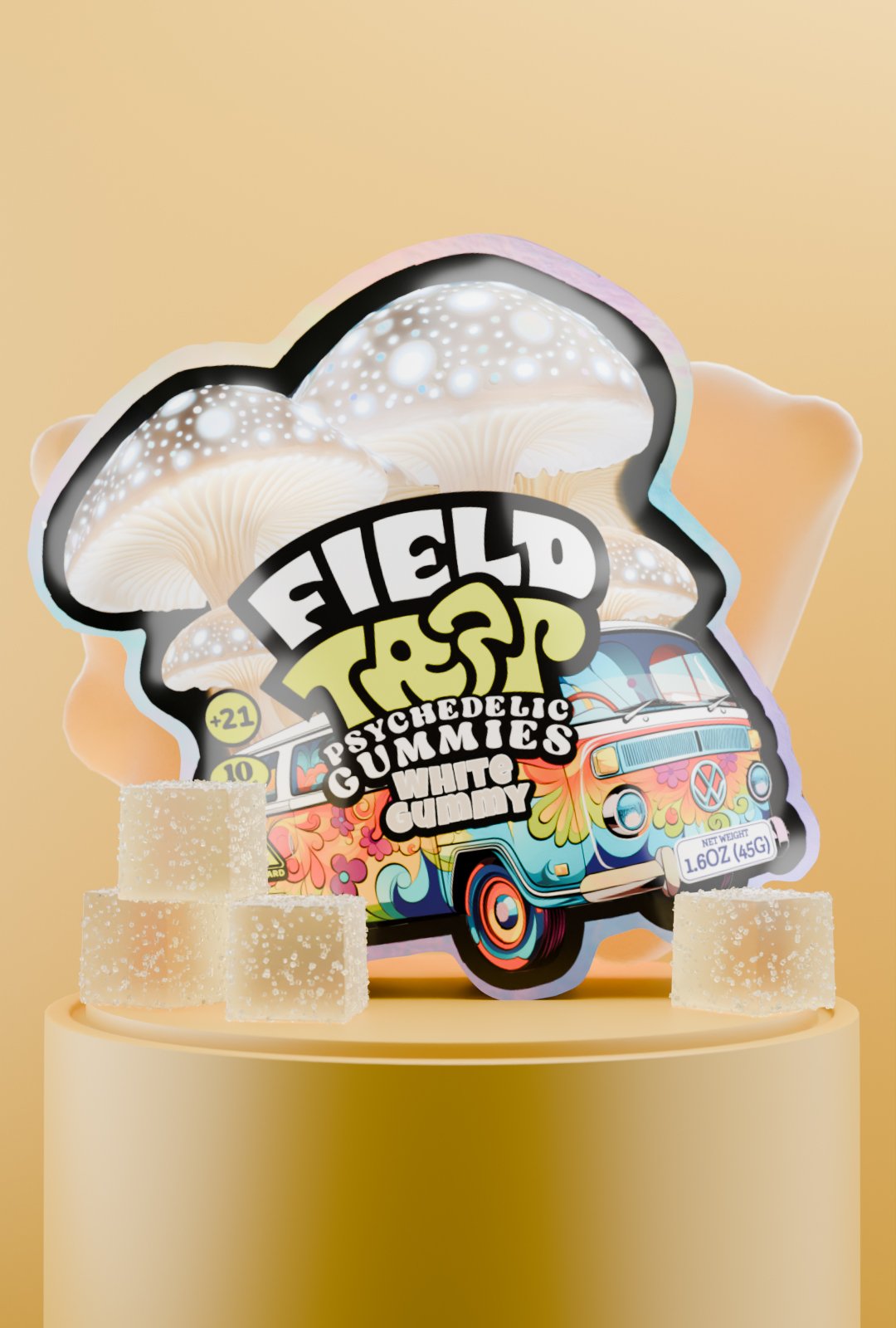 Field Trip White Gummy Psychedelic Magic Mushroom Gummies White Gummy Psychedelic Magic Mushroom Gummies Field Trip pack with clear cubes