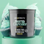 Frosted Cupcake THCA Premium Exotic Flower 1G sativa strain in black jar with cupcake-inspired design and premium exotic flower