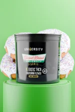 Glazed Donut THCA Premium Exotic Flower 1G in black jar with donut design background