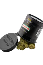 Container of hybrid cannabis flower.
