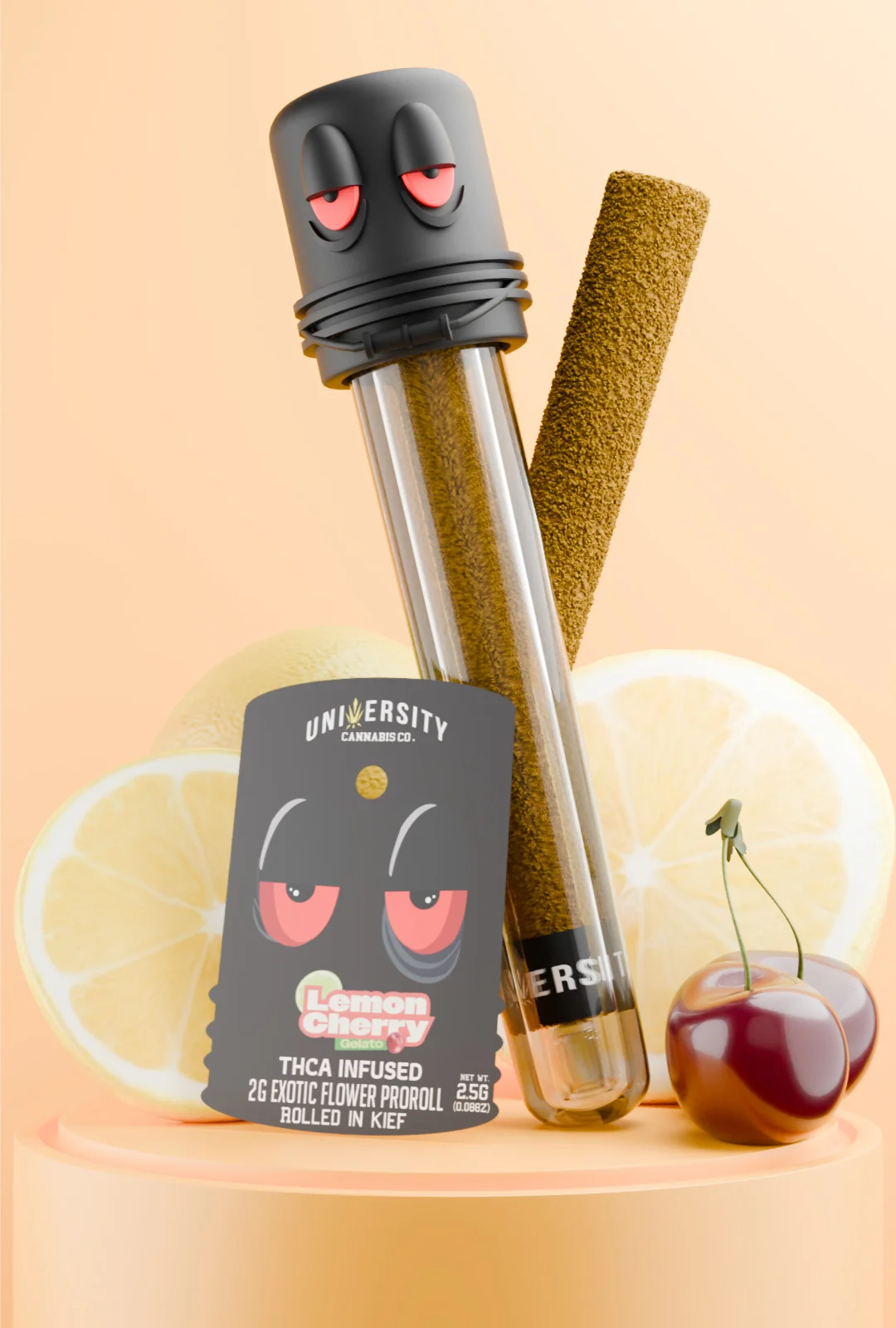 trap-university-Lemon Cherry Gelato THCA Pre-Roll 2gr – Premium Kief-Coated Smoke Lemon Cherry Gelato THCA Preroll 2G with citrus-cherry aroma, smooth burn, uplifting effects, and premium THCA infusion.