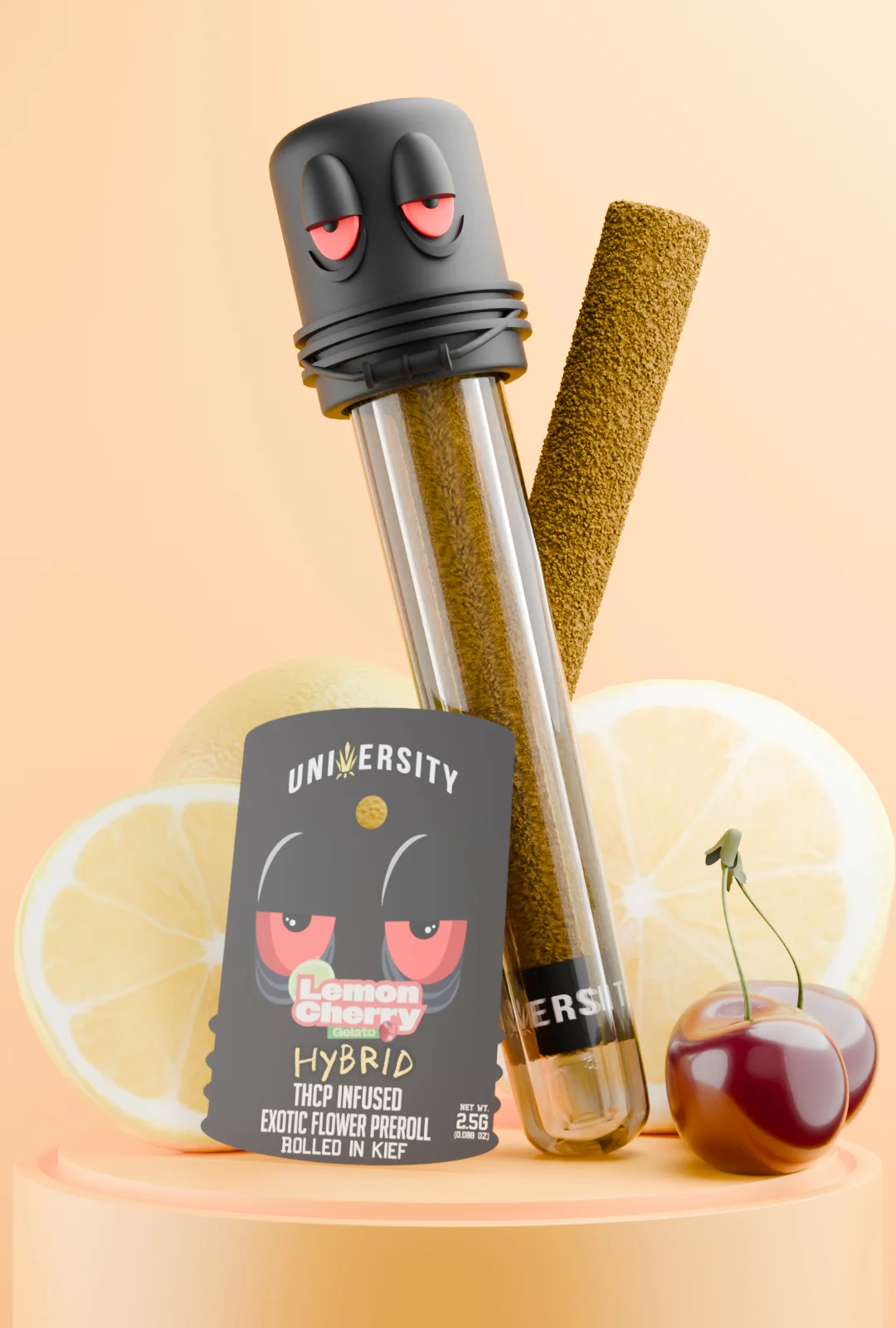 trap-university-Lemon Cherry Gelato THCP THC Pre Roll 2gr Lemon Cherry Gelato THCP Preroll 2G premium hybrid preroll with citrus and cherry flavor, smooth glass tip finish, and luxury smoking experience.