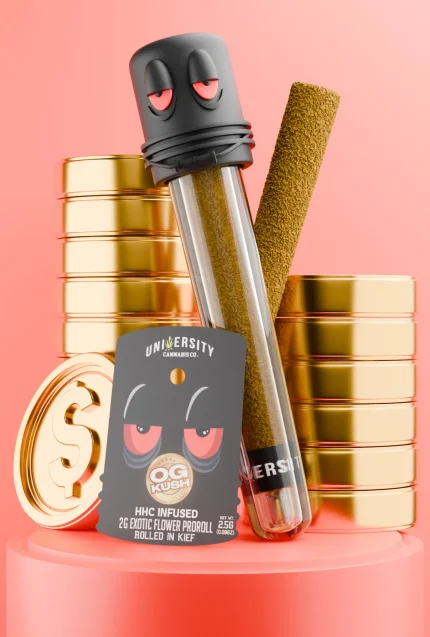 OG Kush HHC Exotic Preroll 2G with glass tip filter and kief coating