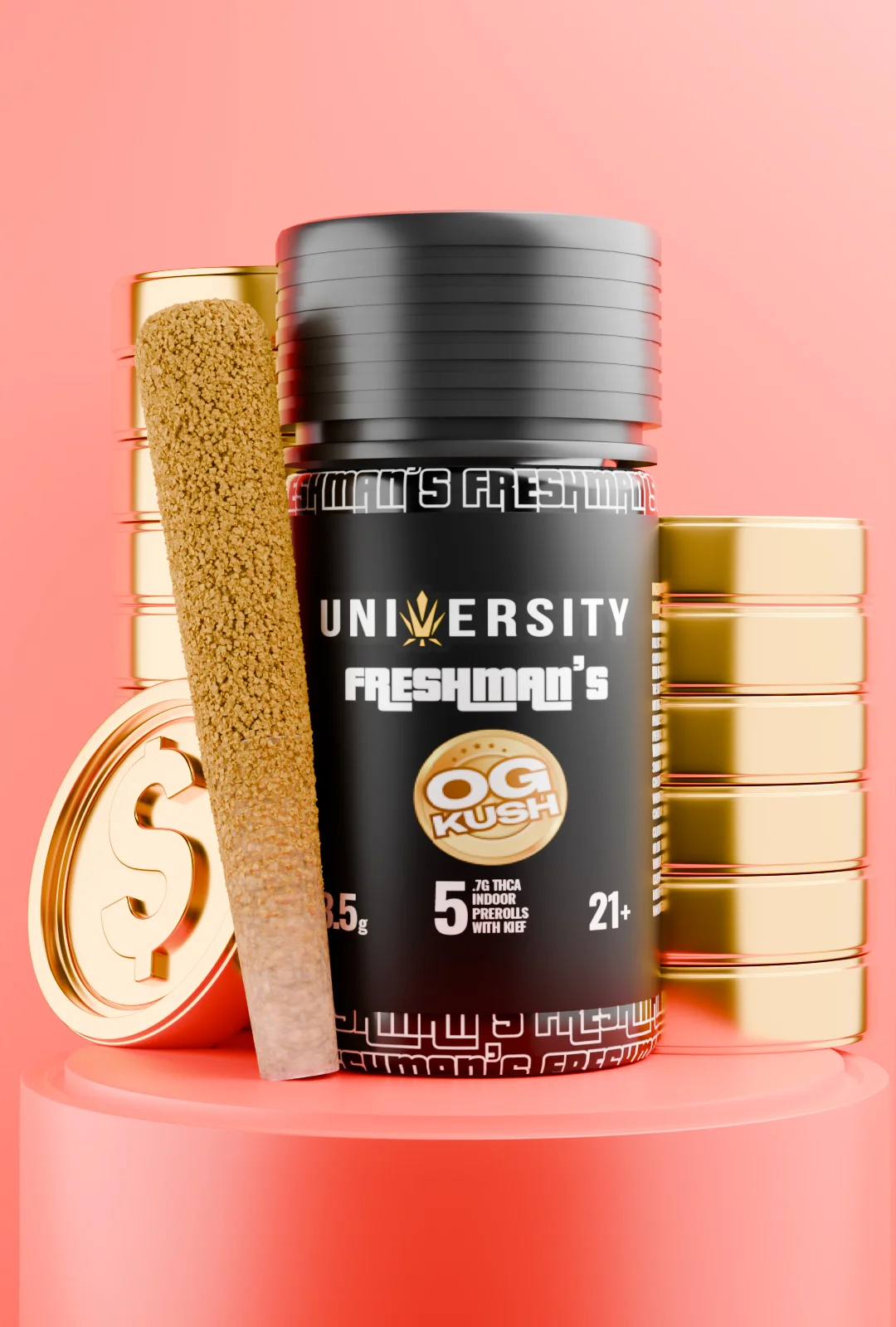 trap-university-Freshman’s OG Kush THCA Pre-Rolls – 5-Pack OG Kush THCA Premium Prerolls with Kief 3.5G Freshman