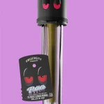 Pablotto THCP Delta 9 THC preroll in glass tube with kief coating on purple background