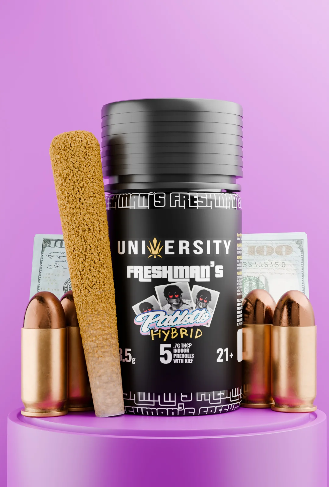 trap-university-Freshman’s Pablotto THCP Pre-Rolls – Hybrid 5-Pack Pablotto THCP Hybrid prerolls with kief 3.5G Freshman pack