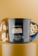 Jar of Peanut Butter Gelato THCP premium exotic flower 1g Hybrid with peanuts and dripping butter background