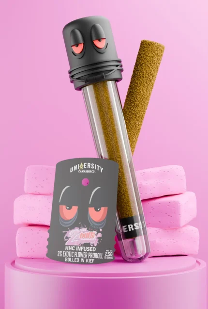 Pink Zaburst Runtz HHC Exotic Preroll 2G rolled in kief with tropical candy flavor