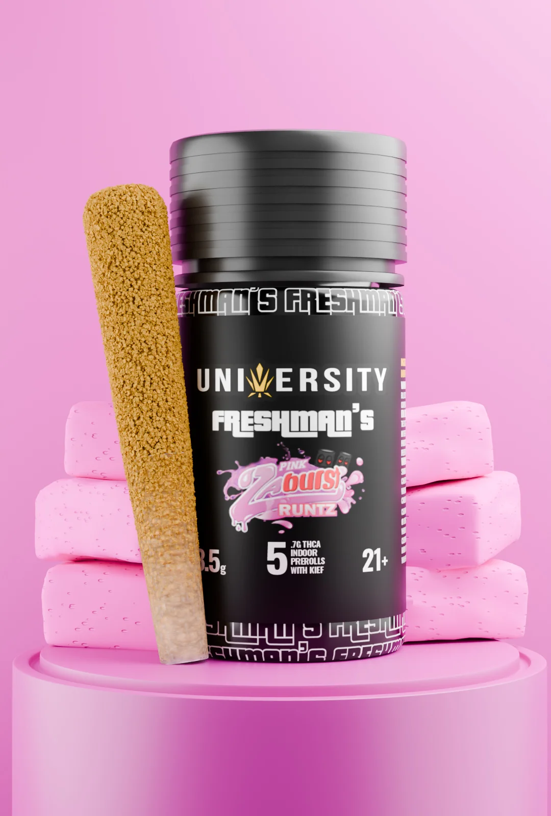 trap-university-Freshman’s Pink Zaburst Runtz THCA Pre-Rolls – 5-Pack Pink Zaburst Runtz THCP Sativa Prerolls with Kief 3.5G Freshman