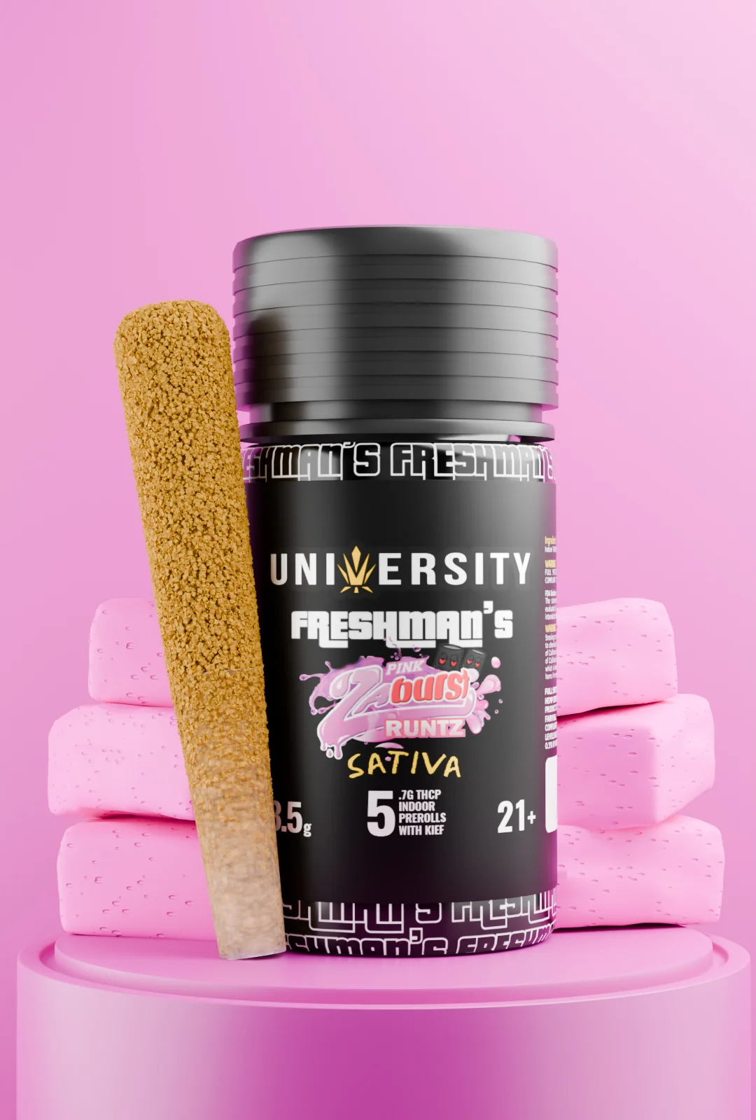 trap-university-Freshman’s Zourz Runtz THCP Pre-Rolls – 5-Pack Pink Zaburst Runtz THCP Sativa prerolls 3.5G with kief Freshman pack