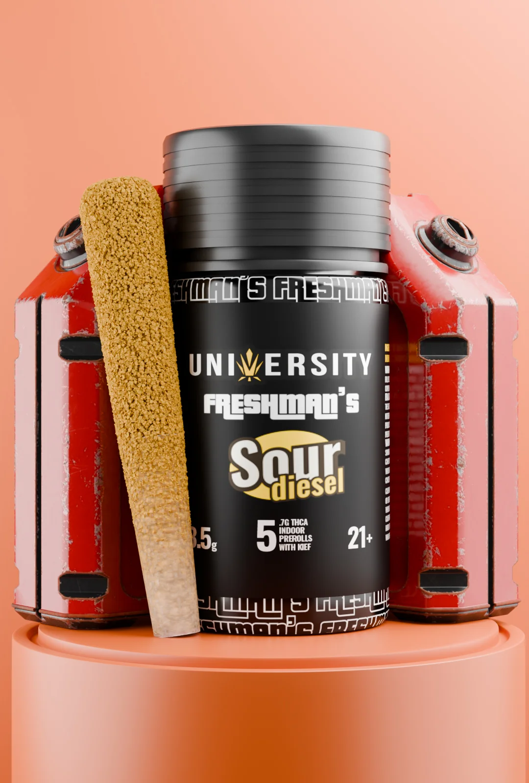 trap-university-Freshman’s Sour Diesel THCA Pre-Rolls – 5-Pack Sour Diesel THCA Sativa Prerolls with Kief 3.5G Freshman