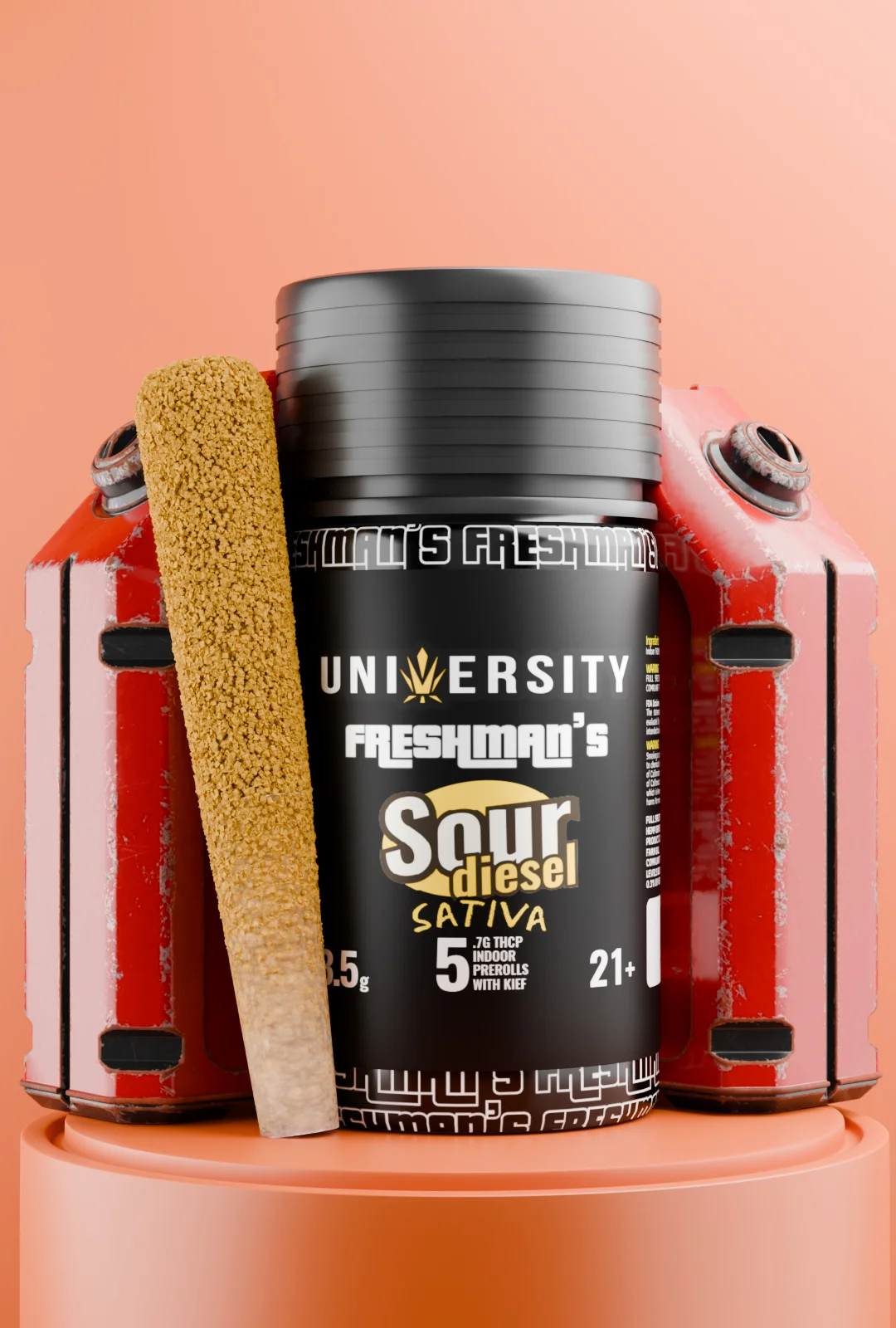 trap-university-Freshman’s Sour Diesel THCA Pre-Rolls – 5-Pack Sour Diesel THCP Sativa prerolls with kief 3.5G Freshman pack