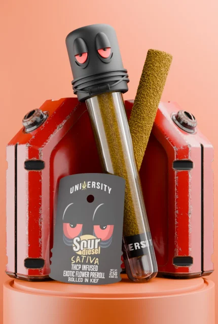 Sour Diesel THCP Preroll 2G premium sativa preroll rolled in kief with bold diesel flavor and smooth citrus notes.