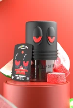 Watermelon Splash HHC Premium Gummies jar with red cubes