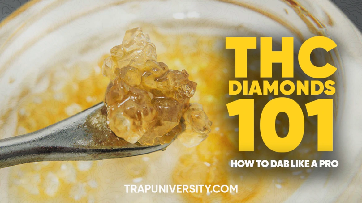 Close-up of golden THC diamonds on a dab tool showing what THC diamonds are and how to use them