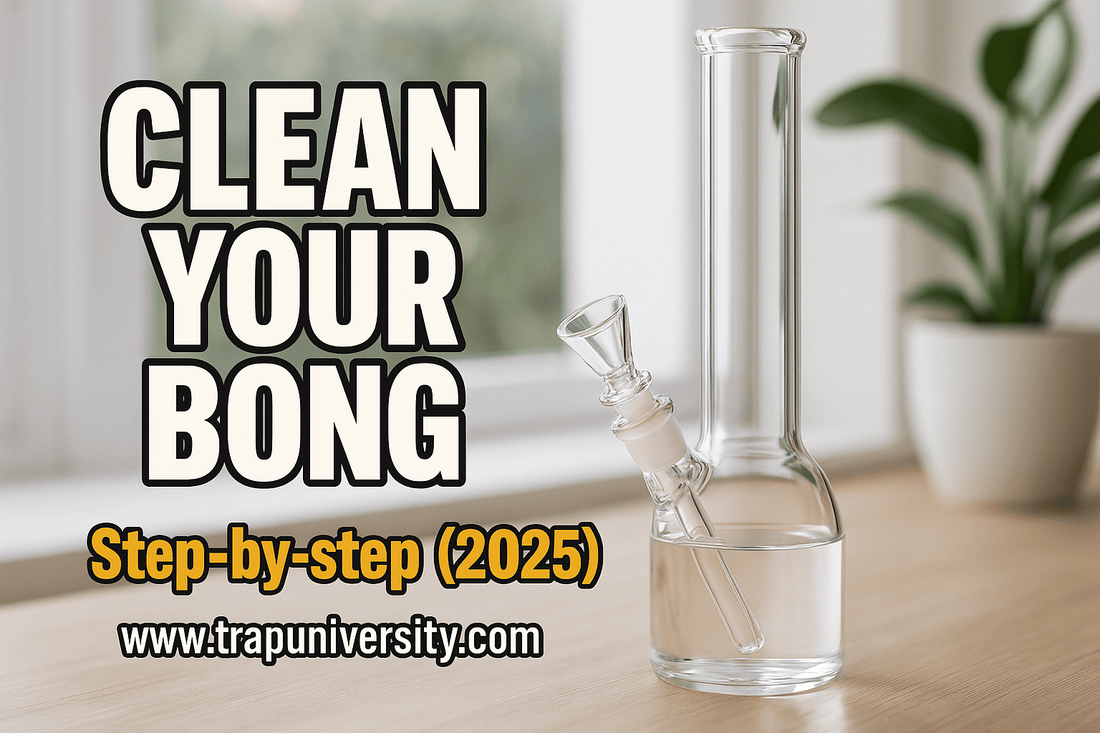 Clean glass bong on a table illustrating how to clean a bong step by step in 2025