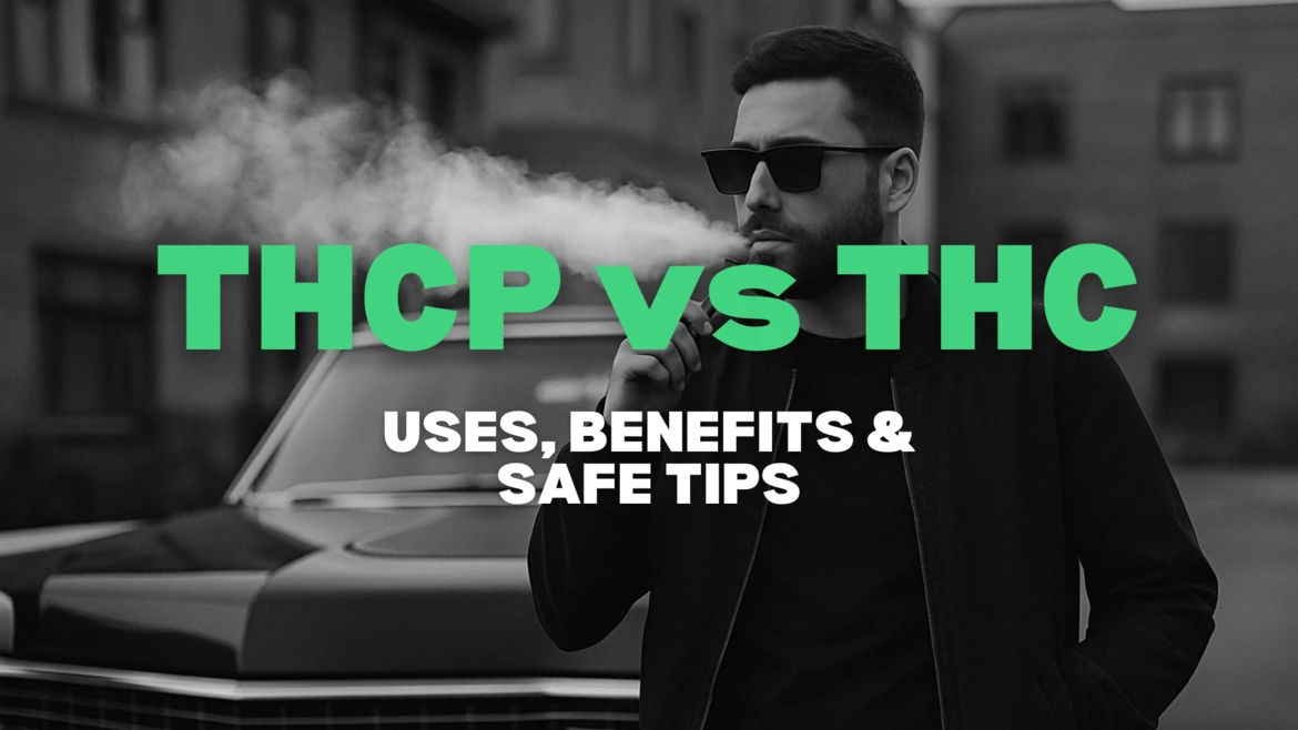 Man vaping beside a car illustrating THCP vs THC and which cannabinoid hits harder