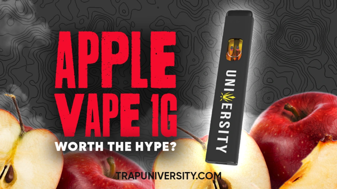 Apple slices and a vape device illustrating a 1g THC vape cartridge apple flavor review