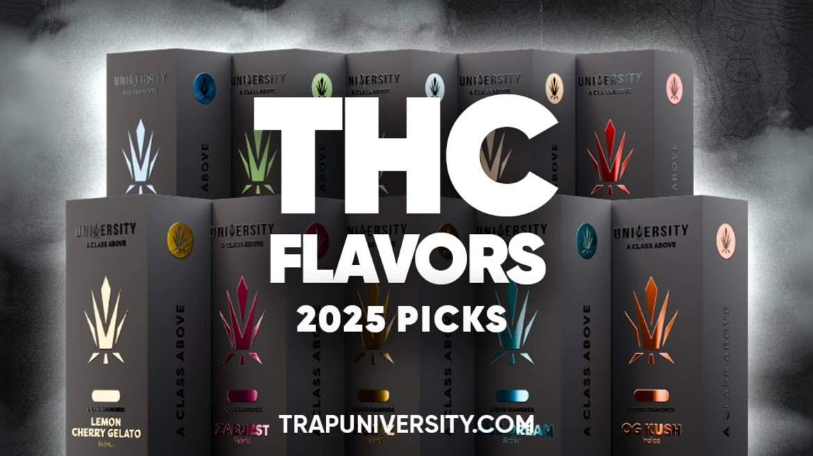 Display of premium vape boxes showcasing the top flavors of THC vapes for 2025