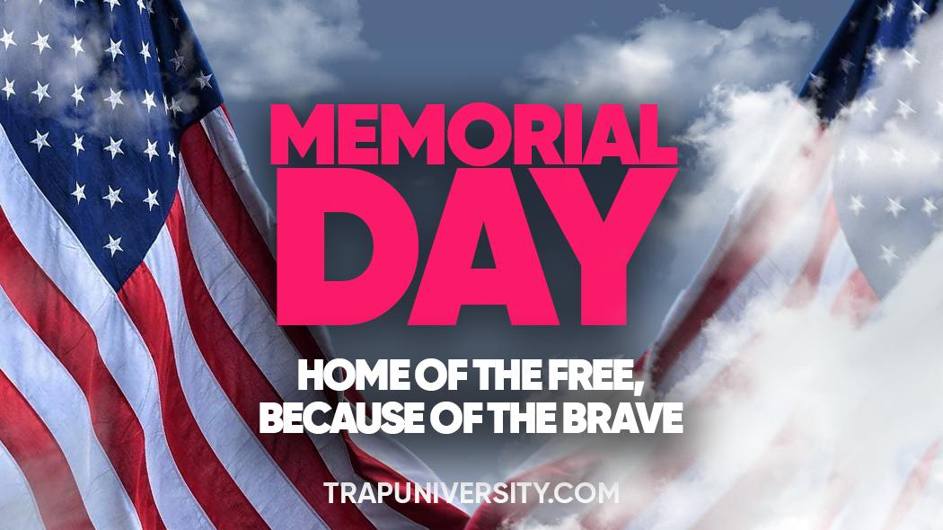 American flags waving in a field of red poppies during a Memorial Day sunset tribute, symbolizing remembrance and honor.