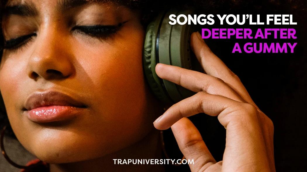 Close-up of a woman with closed eyes wearing headphones, immersed in music, representing enhanced sensory experience.