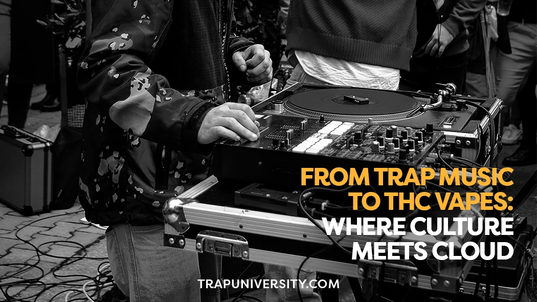 DJ spinning turntables outdoors, blending urban music culture with street lifestyle aesthetics.