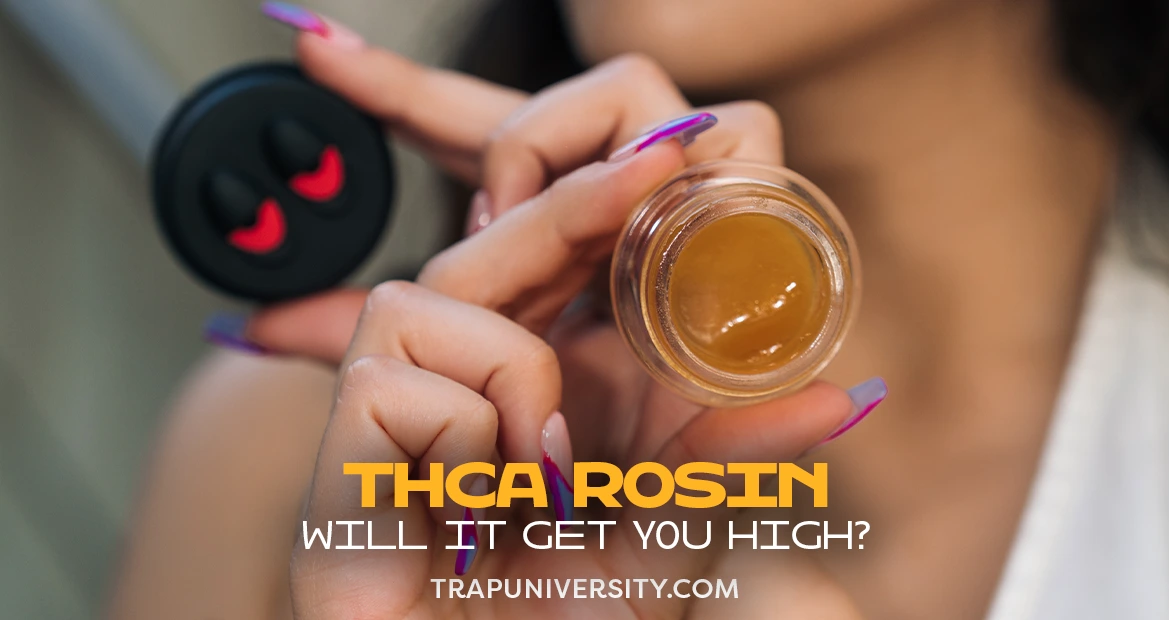 Woman holding a jar of THCA live rosin concentrate