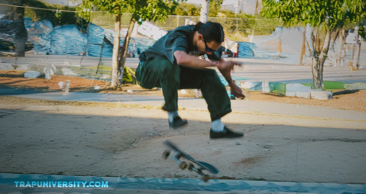 Skater enjoying fun things to do outdoors while vibing.
