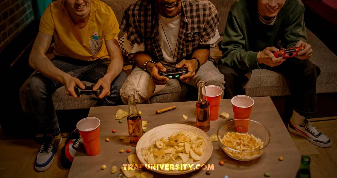 Couple playing smoking games together while high and laughing.
