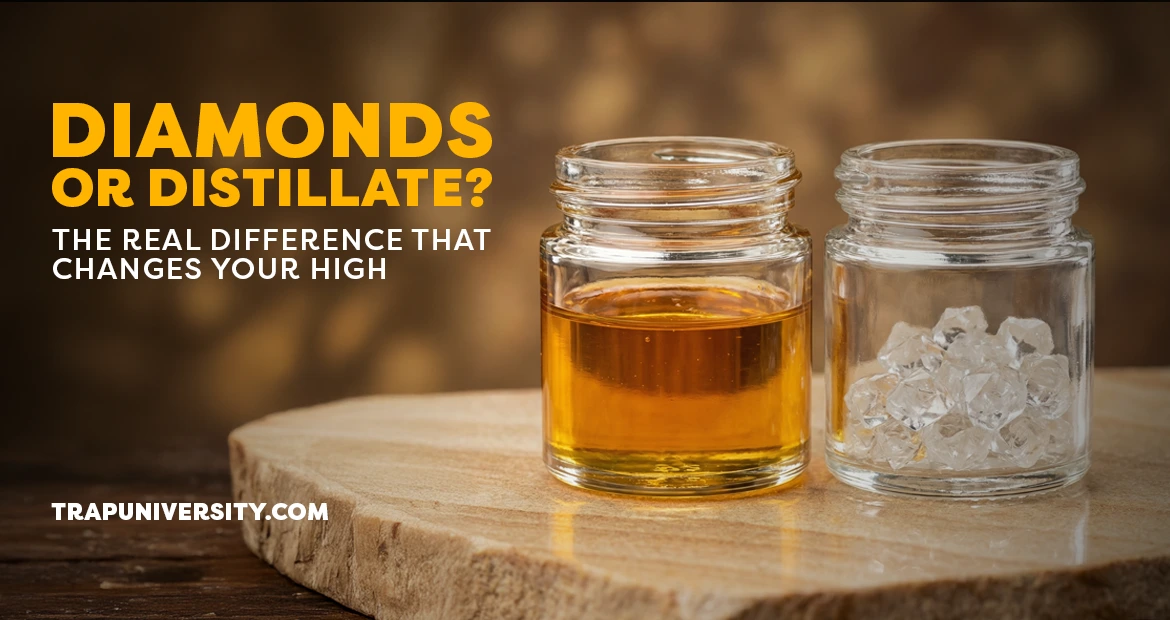 Live resin vs distillate side-by-side in glass jars showing texture and color differences