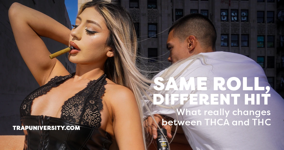 Woman smoking preroll during THCA prerolls vs THC prerolls comparison showing difference between THCA and THC effects