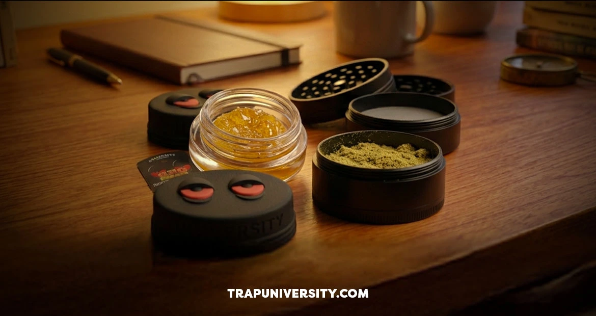 THCA Diamonds vs keef comparison showing cannabis concentrates and kief on table