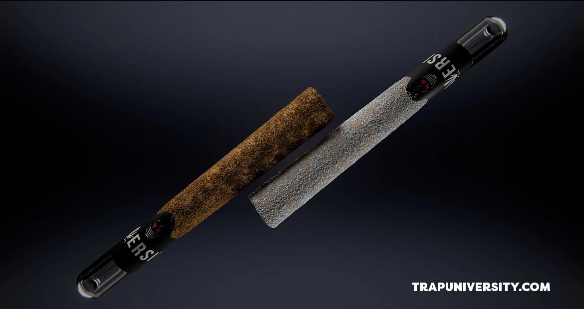 diamond infused pre roll vs regular pre roll comparison with coated concentrate exterior