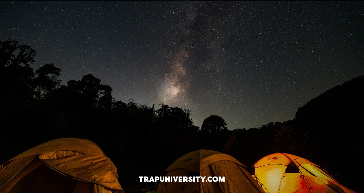 perfect evening vibe starlight camping night sky outdoor experience tents under stars sensory atmosphere